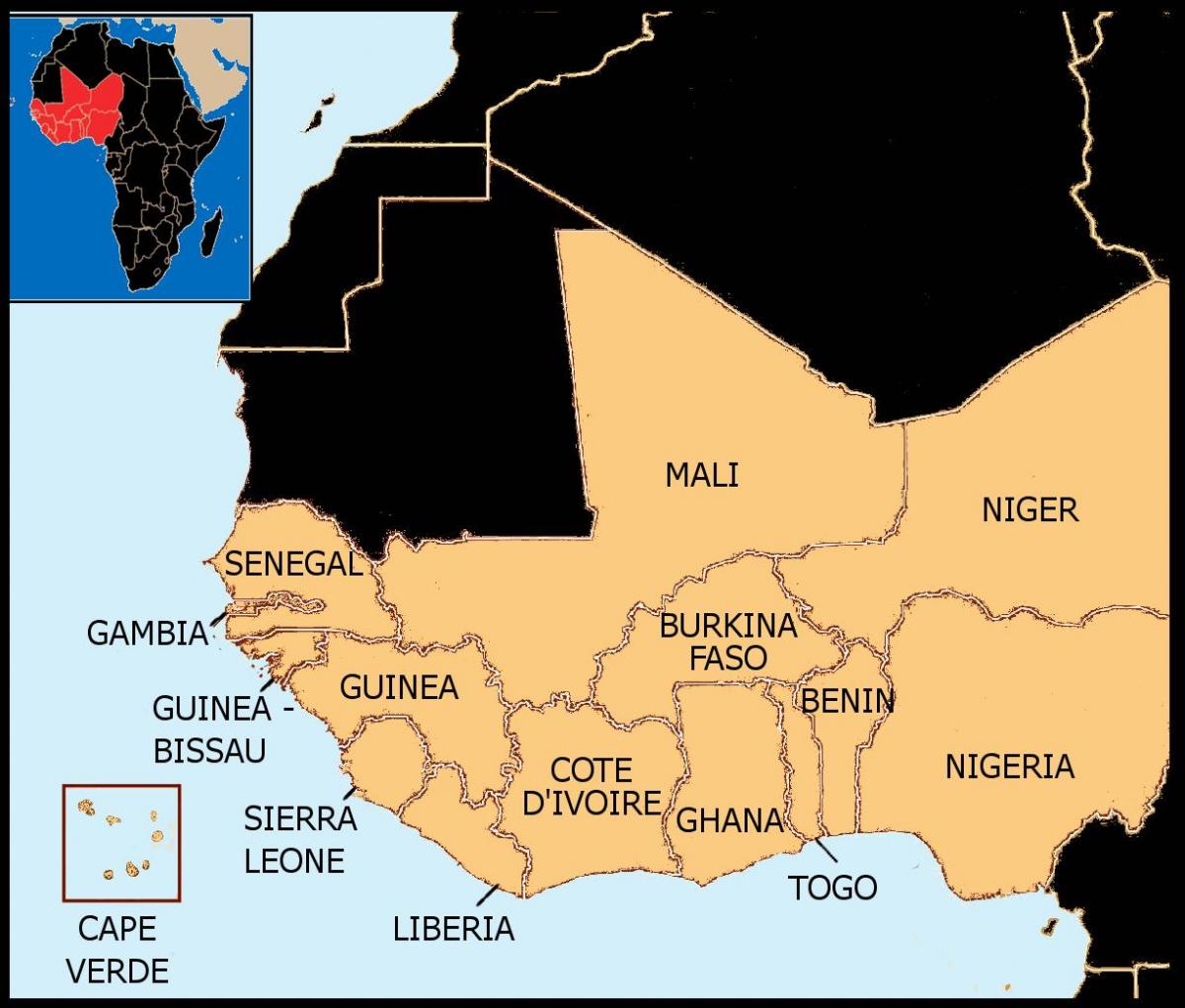 karta Senegala karti Zapadne Afrike