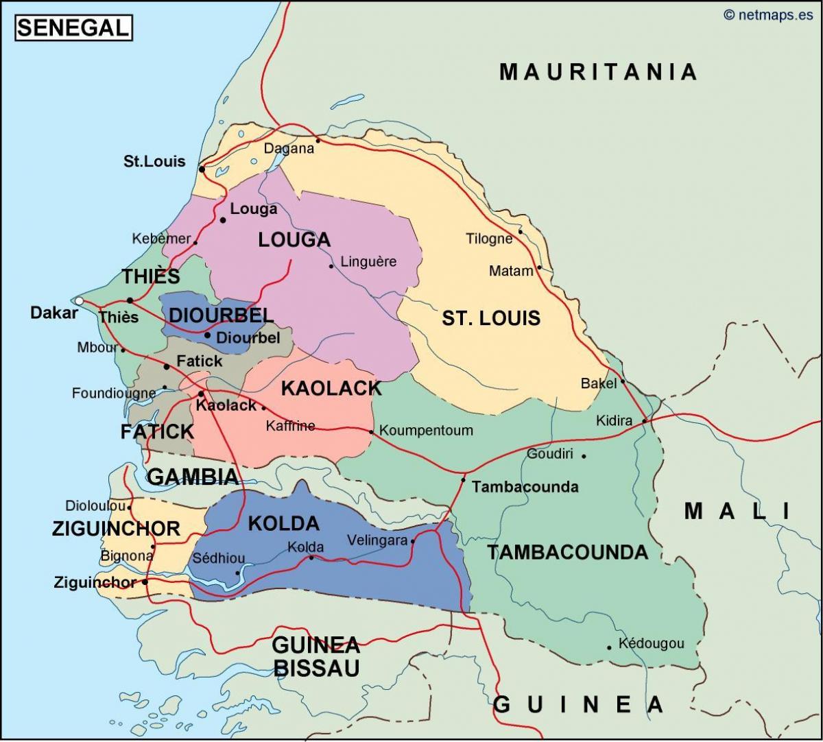 karta Senegala zemlji